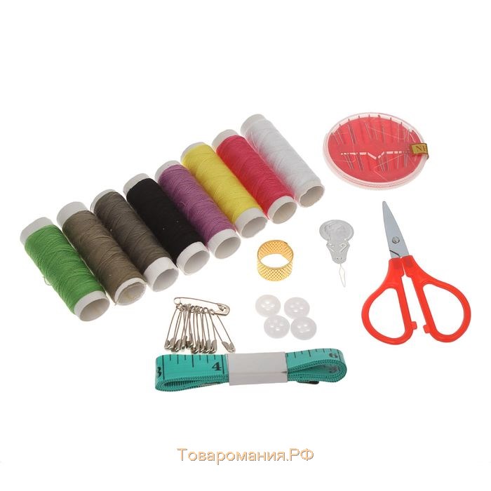 Швейный набор, 33 предмета, в пластиковом контейнере, 12 × 6 × 7,5 см, цвет МИКС