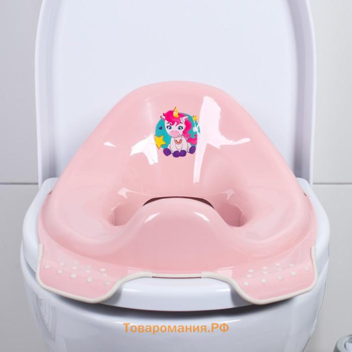 Детская накладка - сиденье на унитаз «Мишка» антискользящая, цвет розовый