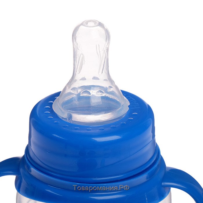 Бутылочка для кормления «Маленький босс»,классическое горло, с ручками, 150 мл., от 0 мес., цвет синий
