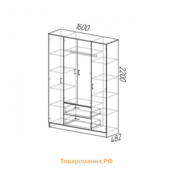 Шкаф четырехстворчатый «Квадро», 1600×487×2200 мм, ясень шимо