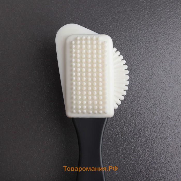 Щётка для обуви тройная: замша, нубук, велюр, 15×4 см, чёрная