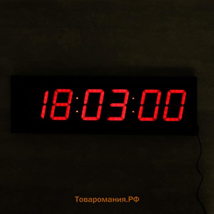 Часы настенные электронные "Соломон", 20 х 3 х 60 см, 10 х 5.8 см, USB, красная индикация, черные