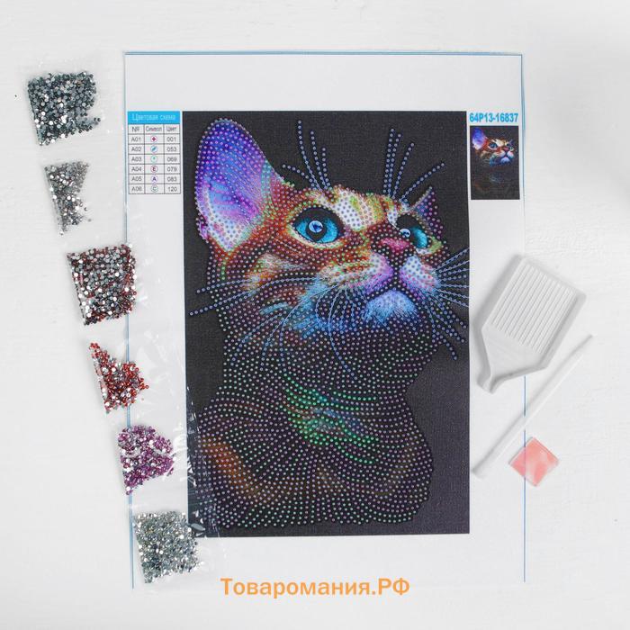 Алмазная мозаика с частичным заполнением «Взгляд кошки» 20х30 см, на холсте