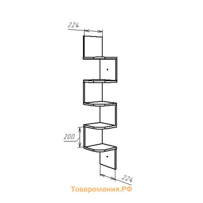 Полка угловая навесная Лофт, 224х224х1280, Дуб сонома