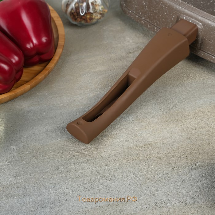 Сковорода-гриль «Гранит Brown», квадратная, 28×28 см, съёмная ручка, стеклянная крышка, антипригарное покрытие, цвет коричневый