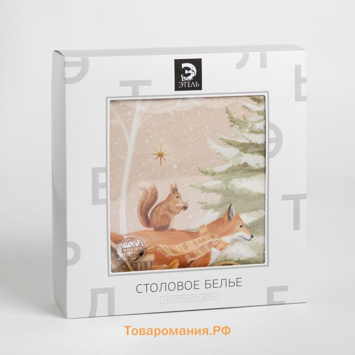 Новый год. Скатерть новогодняя  Christmas forest d=215 +/- 3см с ГМВО, 100% хлопок, саржа 190 гр/м2