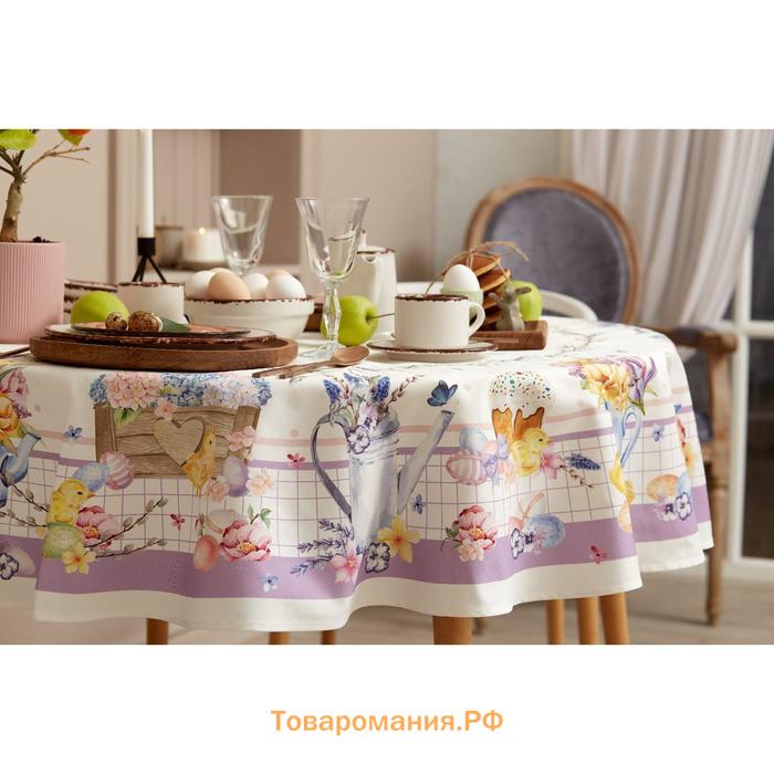 Скатерть "" Spring easter d=214см +/-3см, 100% хлопок, саржа 190 гр/м2