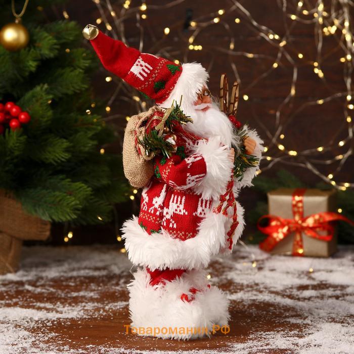 Дед Мороз "В красной шубке, колпачке и с подарками" 30 см