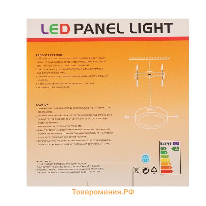Накладной светодиодный светильник, 105х35 мм, 12 Вт, 1080 Лм, 6500 К, круг.