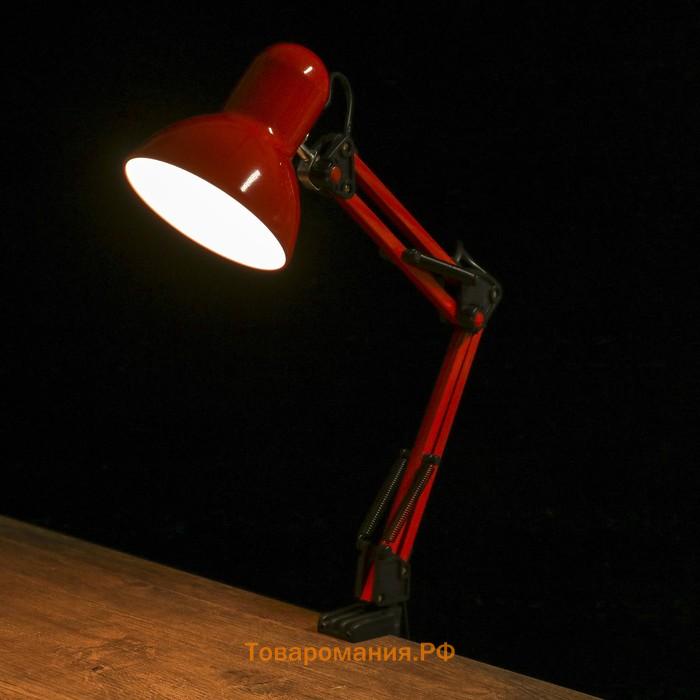 Лампа настольная Е27, h=55 см, шарнирная, на зажиме (220В) красная RISALUX