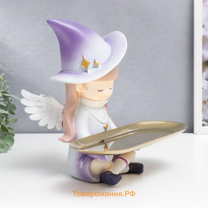 Сувенир полистоун подставка "Малышка-ангел в колпаке со звёздами" 24х17,8 см