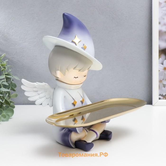 Сувенир полистоун подставка "Малыш-ангел в колпаке со звёздами" 24х17,8 см