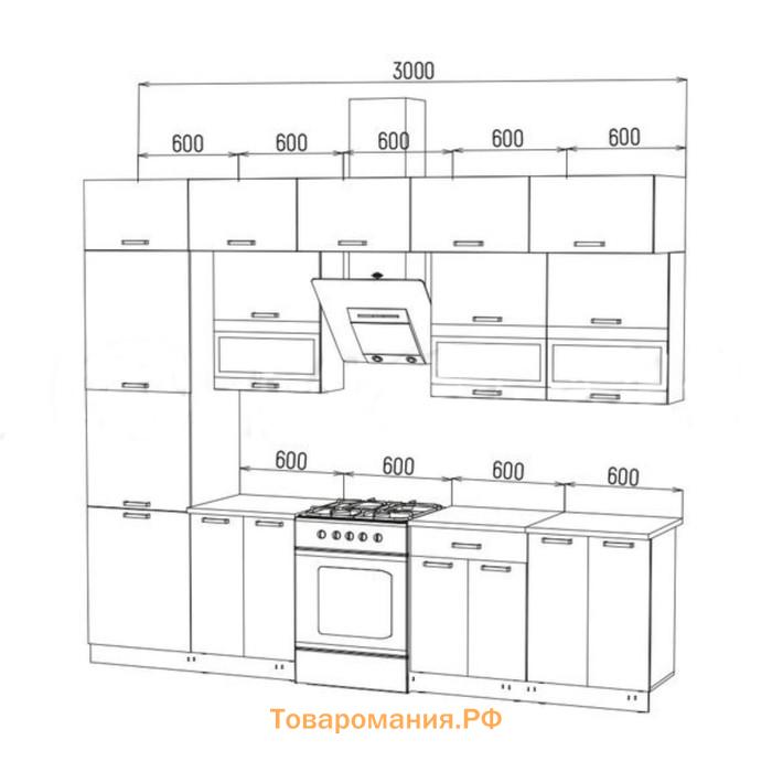 Кухня трехуровневая под потолок 3000 Техно, Мрамор белый/Бетон графит