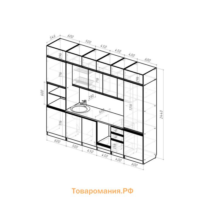 Кухонный гарнитур трехуровневый Паола люкс 3000х600 Белый/Кантри/Дуб грей, Дуб браун