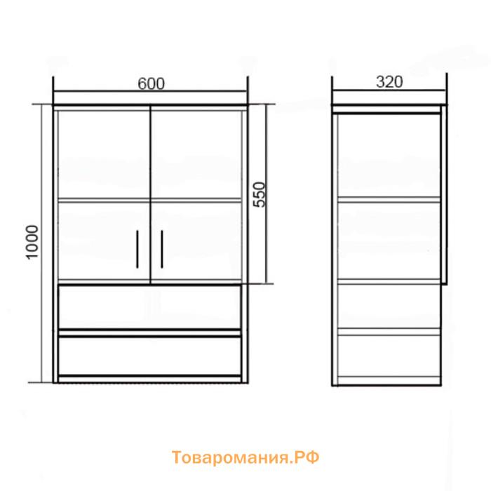 Шкаф для ванной комнаты "Стандарт" "Комби 12", 60 х 32 х 100 см