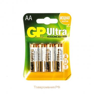 Батарейка алкалиновая GP Ultra, AA, LR6-4BL, 1.5В, блистер, 4 шт.