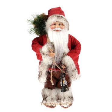 Дед Мороз "В красной шубке, с фонариком и мешочком" 30 см