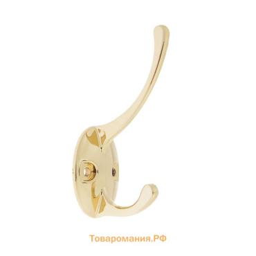 Крючок мебельный ТУНДРА TKD002 LIGHT, двухрожковый, золото