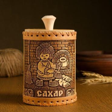 Туес "Домовенок. Сахар", 10х10х15 см, береста