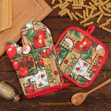 Кухонный набор (2 предмета)  «Яблоня», прихватка 16х16 см, рукавица 25*16 см, 100% п/э